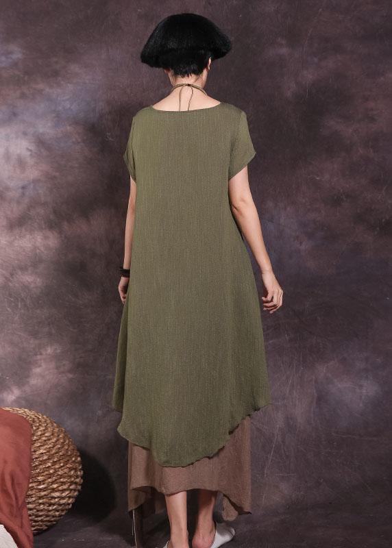 DIY false two pieces linen outfit Tutorials green Dress summer - SooLinen