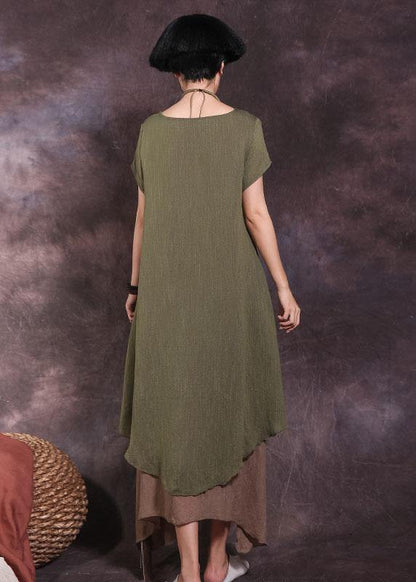 DIY false two pieces linen outfit Tutorials green Dress summer - SooLinen