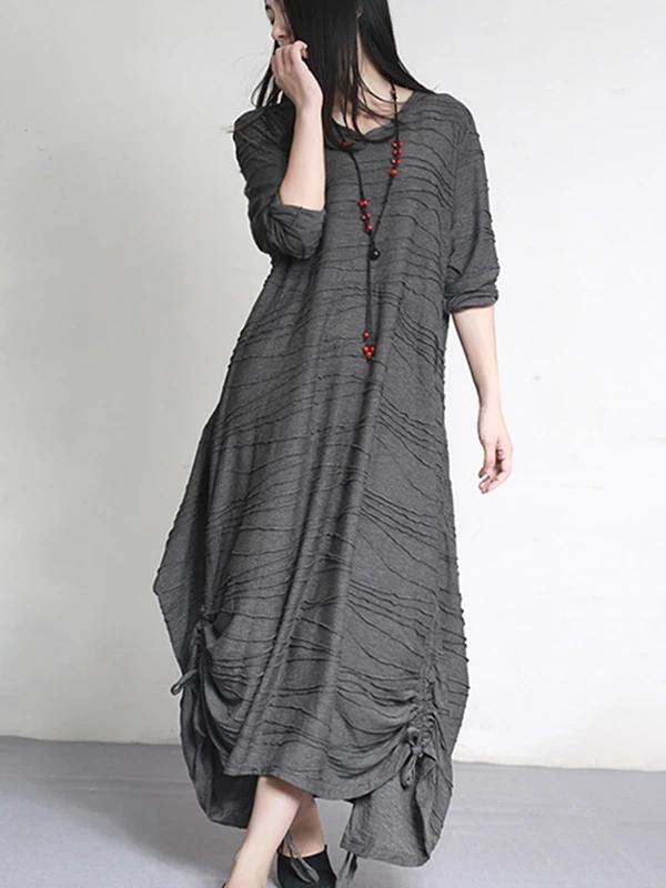 DIY gray Cotton outfit v neck Cinched A Line spring Dress - SooLinen