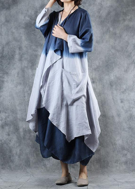 DIY gray blue Gradient color Fine outfit Fabrics fall asymmetric coats - SooLinen