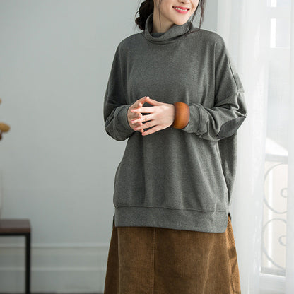 DIY graue Baumwolltop-Silhouette Feines Muster seitlich offen lockere Hemden