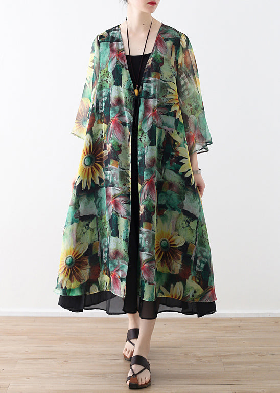 DIY grün drucke chiffon oberbekleidung Frauen Form strickjacke sommer