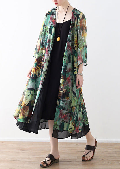 DIY grün drucke chiffon oberbekleidung Frauen Form strickjacke sommer