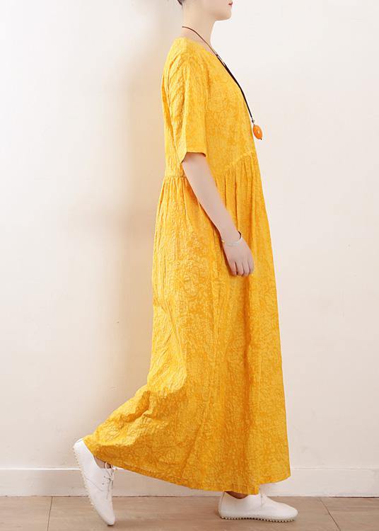 DIY half sleeve linen Wardrobes Tutorials yellow Dresses summer - SooLinen