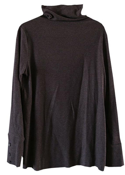 DIY high neck long sleeve tops women blouses design black tops - SooLinen