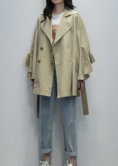 DIY khaki  maxi coat Tunic Notched tie waist outwear - SooLinen