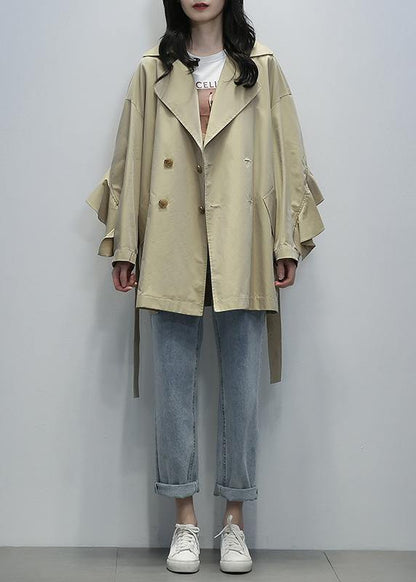 DIY khaki  maxi coat Tunic Notched tie waist outwear - SooLinen