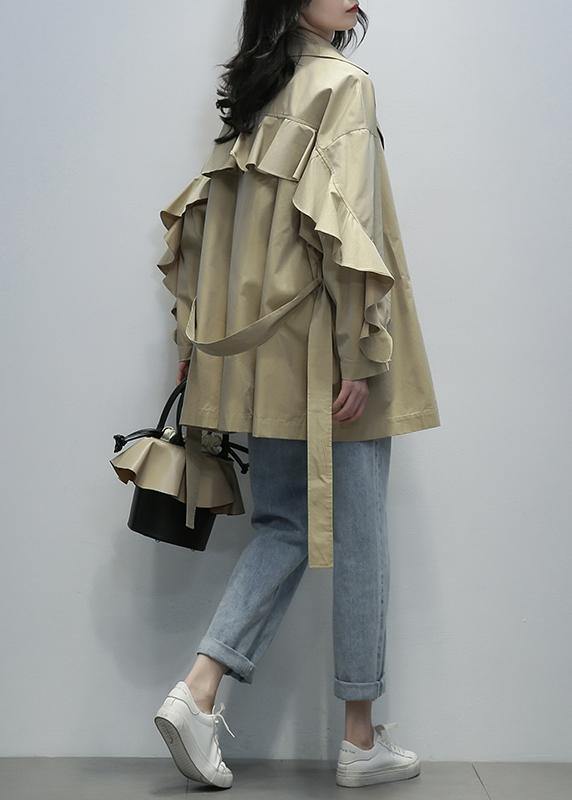 DIY khaki  maxi coat Tunic Notched tie waist outwear - SooLinen