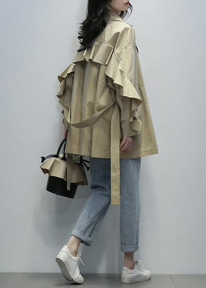 DIY khaki  maxi coat Tunic Notched tie waist outwear - SooLinen