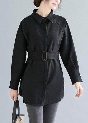 DIY lapel Button cotton spring Blouse Fashion Ideas black shirts - SooLinen