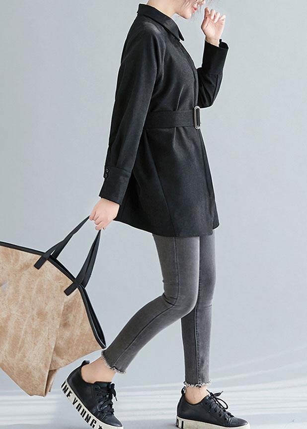 DIY lapel Button cotton spring Blouse Fashion Ideas black shirts - SooLinen