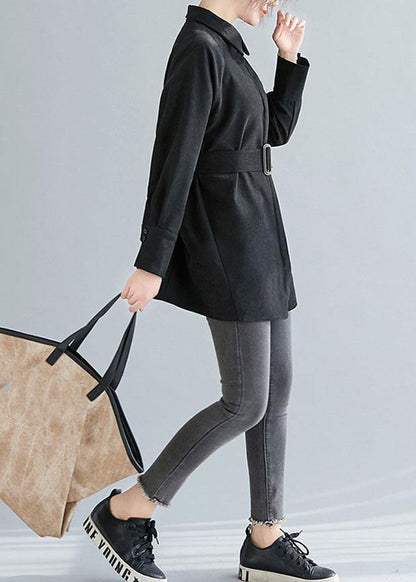 DIY lapel Button cotton spring Blouse Fashion Ideas black shirts - SooLinen