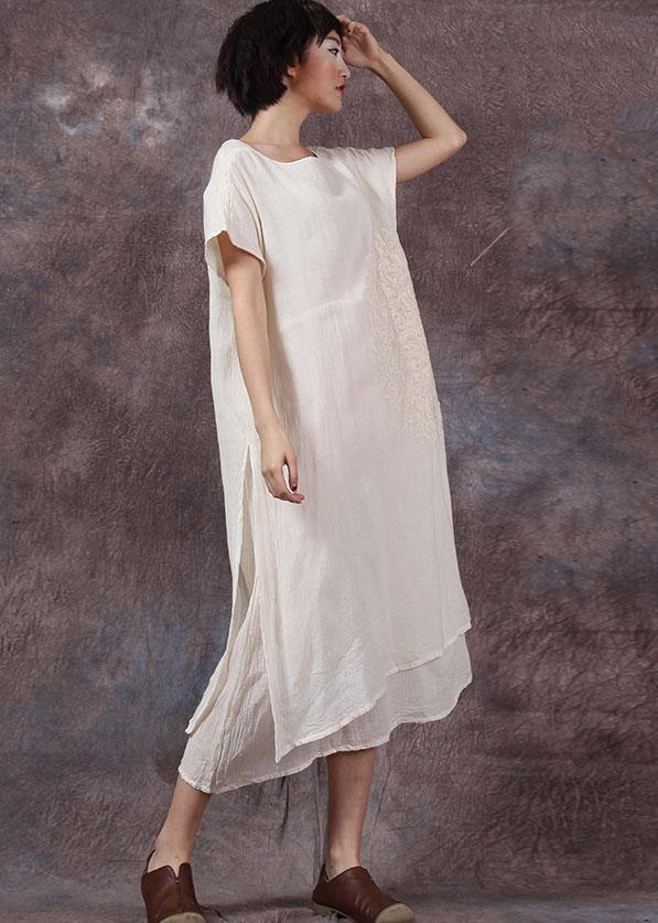 DIY layered cotton clothes For Women Catwalk white side open Dress summer - SooLinen