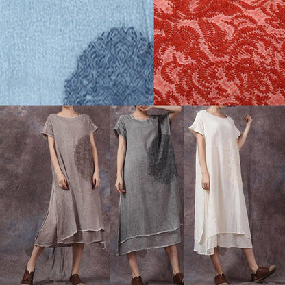 DIY layered cotton clothes For Women Catwalk white side open Dress summer - SooLinen