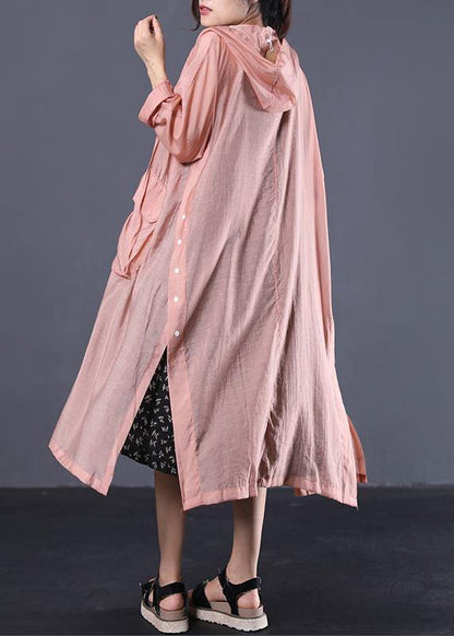 DIY light orange cotton clothes Women side open Maxi summer coats - SooLinen