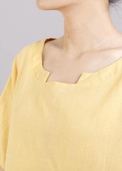 DIY linen tunic top Women Solid Pockets Short Sleeve Irregular Blouse - SooLinen