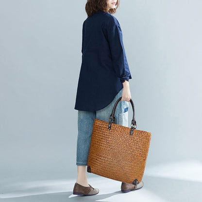 DIY marineblaue Baumwollkleidung für Damen Boutique-Stoffe Stehkragen übergroße Oberteile