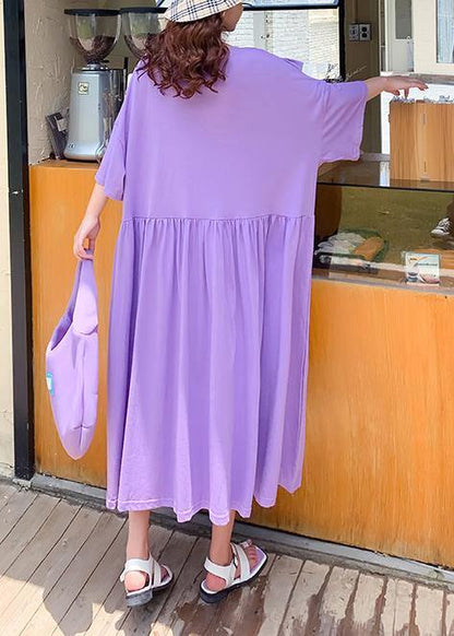 DIY o neck Ruffles clothes Outfits purple Cartoon print long Dress - SooLinen