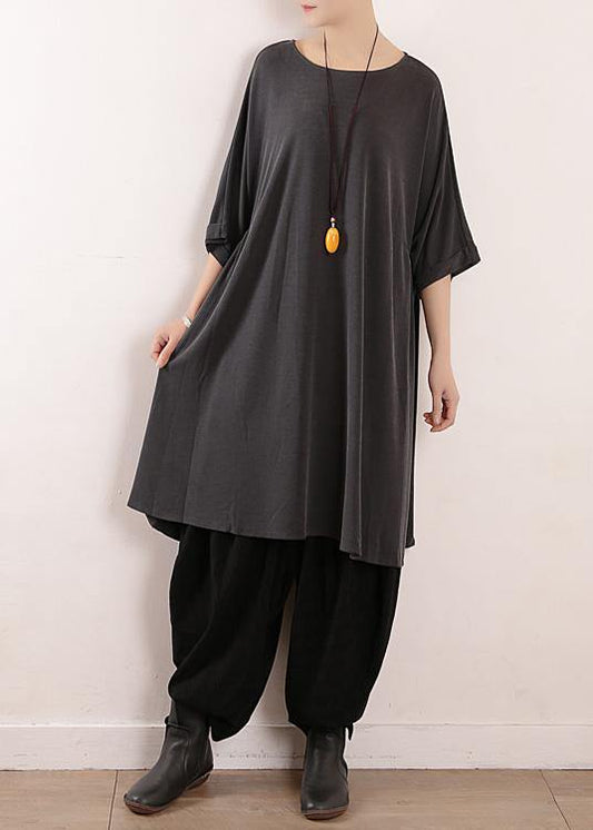 DIY o neck linen dress Shape gray Dresses summer - SooLinen