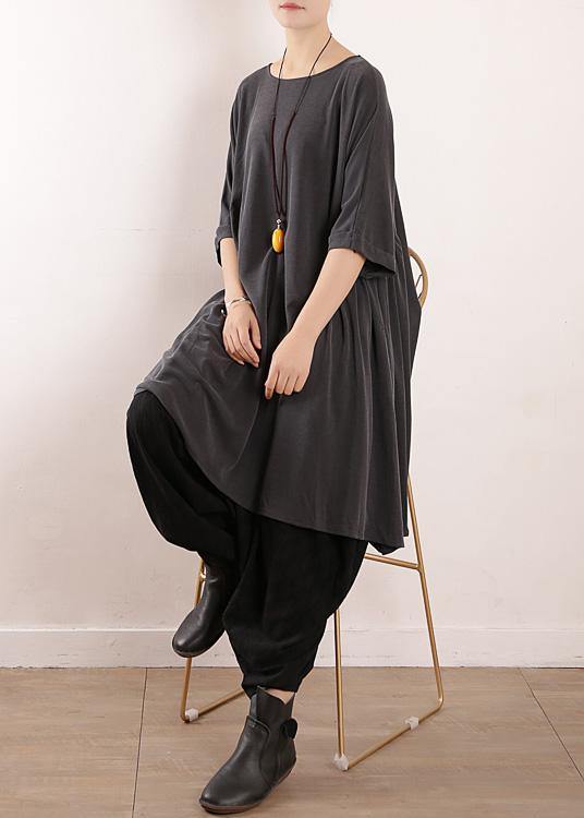 DIY o neck linen dress Shape gray Dresses summer - SooLinen