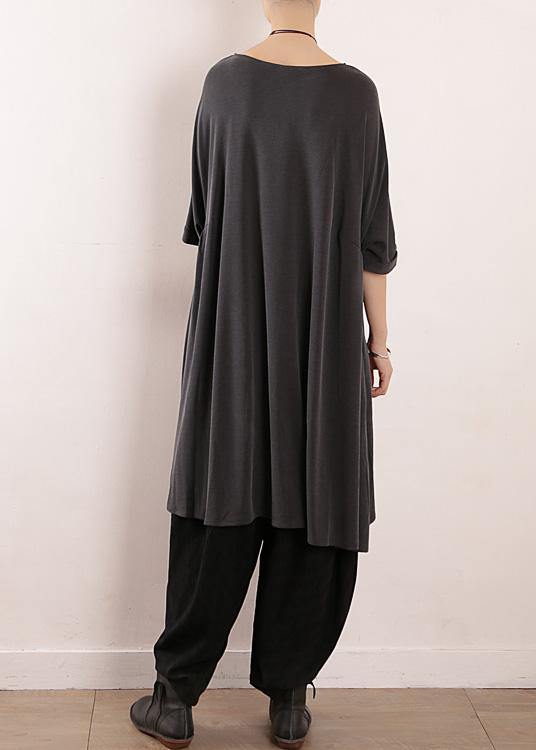 DIY o neck linen dress Shape gray Dresses summer - SooLinen