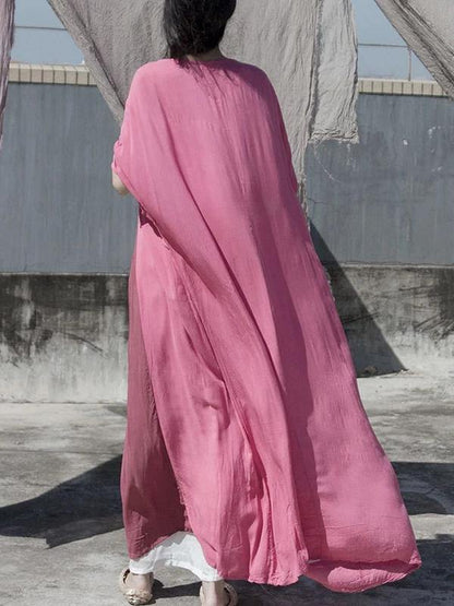 DIY o neck baggy cotton dress pattern pink Plus Size Dress - SooLinen