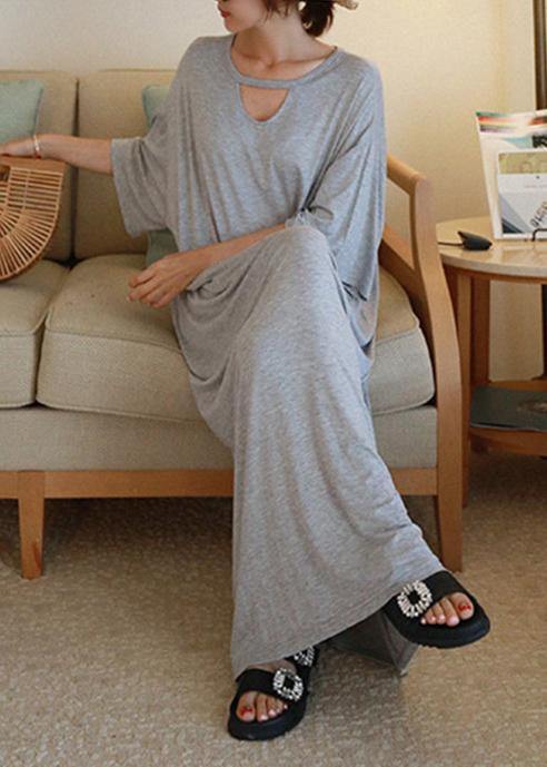 DIY o neck baggy cotton quilting clothes Outfits gray long Dresses - SooLinen