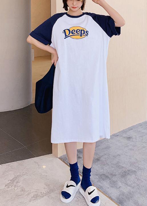 DIY o neck clothes For Women white Letter Robe Dress - SooLinen