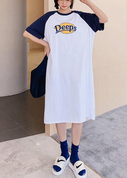 DIY o neck clothes For Women white Letter Robe Dress - SooLinen