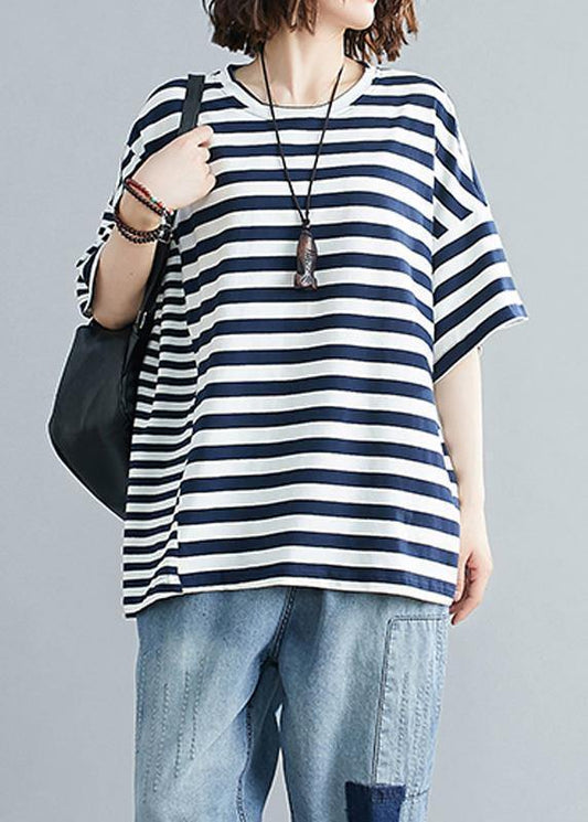DIY o neck crane tops Tutorials navy striped blouse - SooLinen