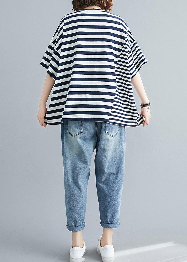 DIY o neck crane tops Tutorials navy striped blouse - SooLinen