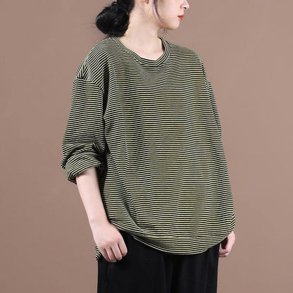 DIY o neck fall Blouse Wardrobes yellow striped blouses - SooLinen