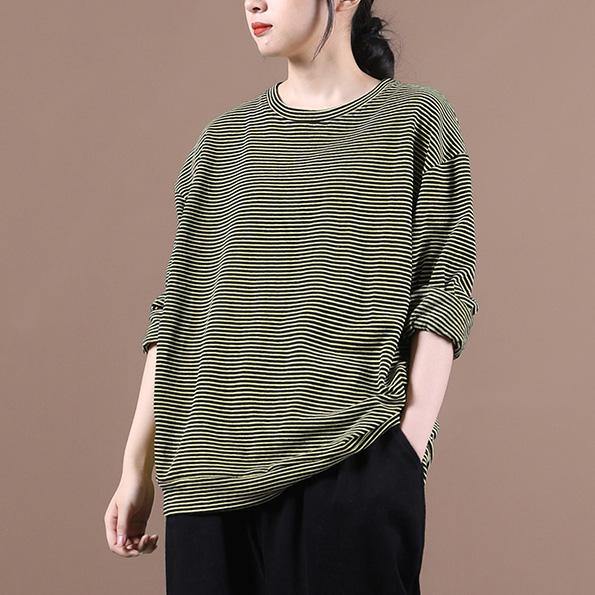 DIY o neck fall Blouse Wardrobes yellow striped blouses - SooLinen