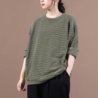 DIY o neck fall Blouse Wardrobes yellow striped blouses - SooLinen