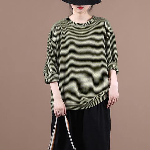 DIY o neck fall Blouse Wardrobes yellow striped blouses - SooLinen