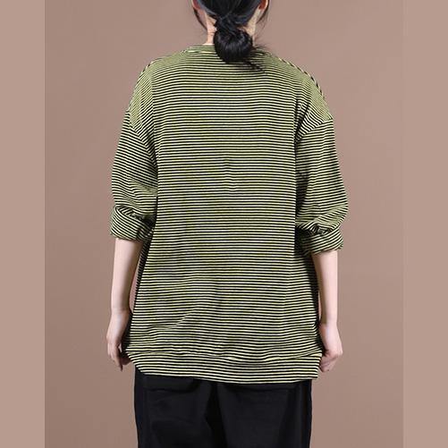 DIY o neck fall Blouse Wardrobes yellow striped blouses - SooLinen