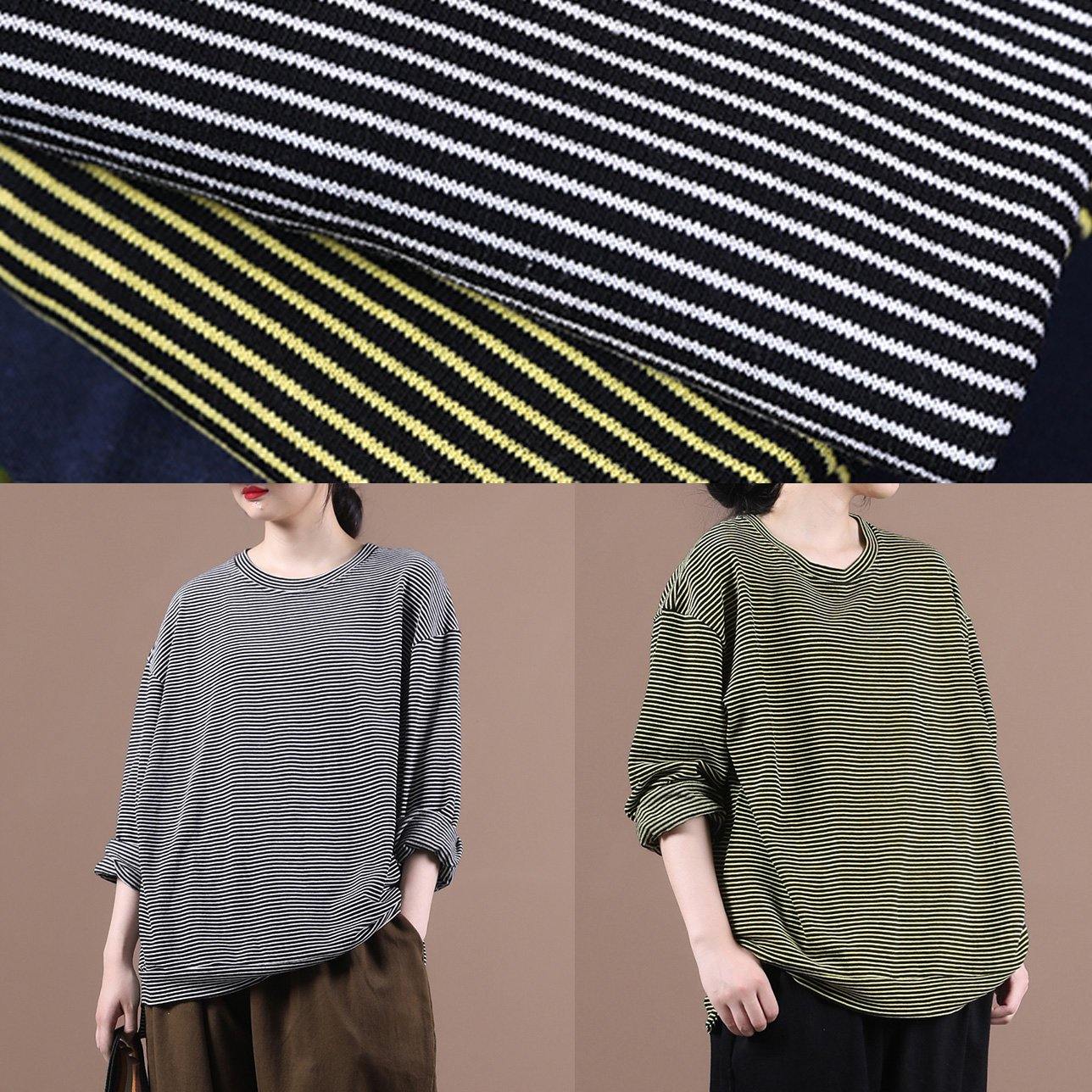 DIY o neck fall Blouse Wardrobes yellow striped blouses - SooLinen