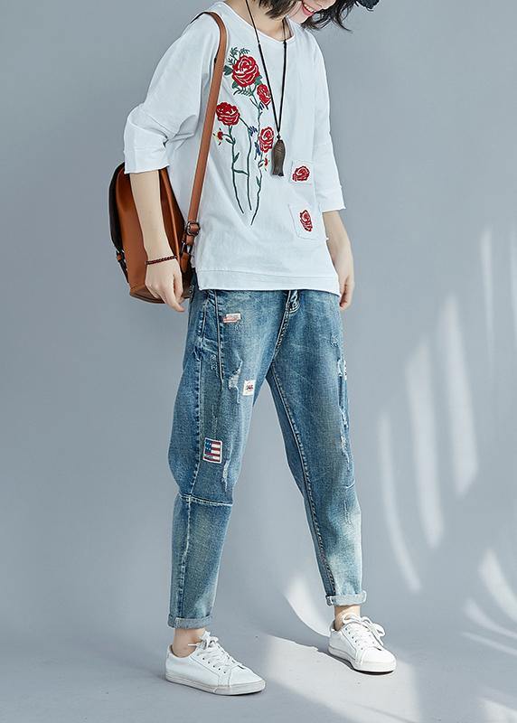 DIY o neck patchwork cotton clothes stylish Photography white cotton blouses Summer - SooLinen