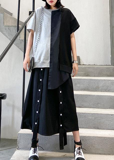 DIY o neck patchwork cotton summer women Inspiration gray blouse - SooLinen