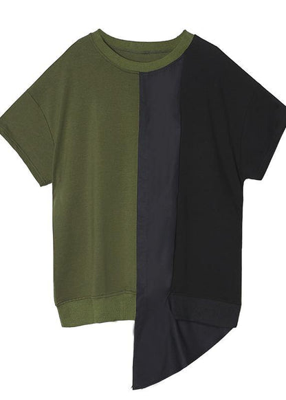 DIY o neck patchwork cotton summer women Inspiration gray blouse - SooLinen