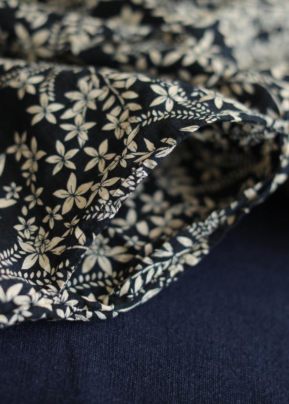 DIY o neck pockets linen summer dress pattern black print Dresses - SooLinen