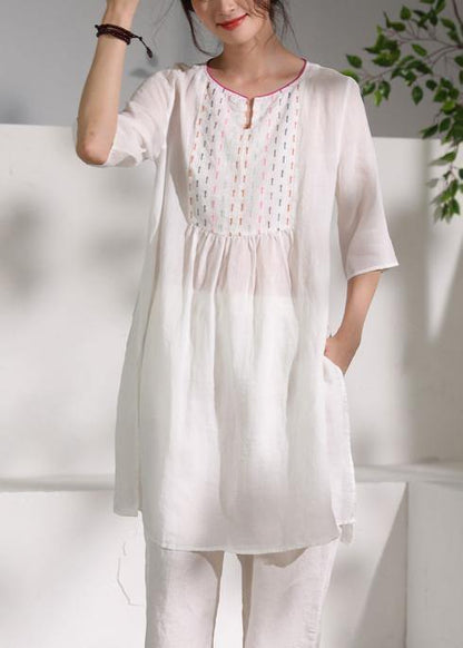 DIY o neck Cinched linen Blouse Photography white blouses - SooLinen