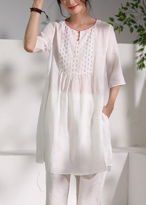 DIY o neck Cinched linen Blouse Photography white blouses - SooLinen