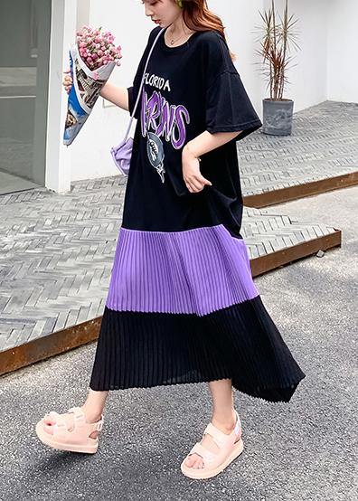 DIY o neck Cinched quilting clothes black Letter Dress - SooLinen