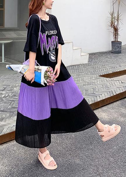 DIY o neck Cinched quilting clothes black Letter Dress - SooLinen