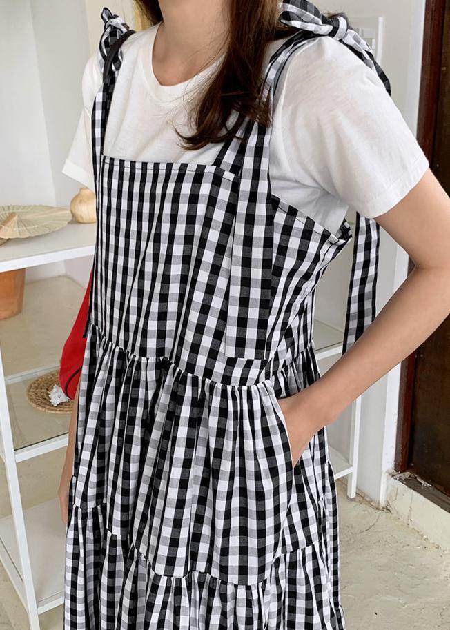 DIY plaid cotton linen Robes patchwork pockets loose Dress - SooLinen