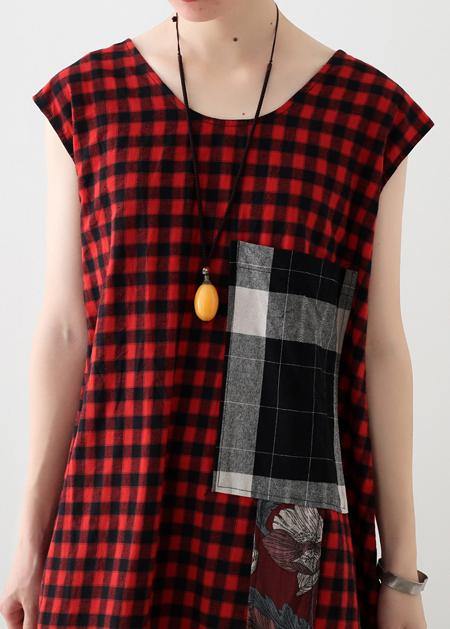 DIY plaid patchwork linen cotton Wardrobes Vintage Work Outfits sleeveless A Line summer Dress - SooLinen