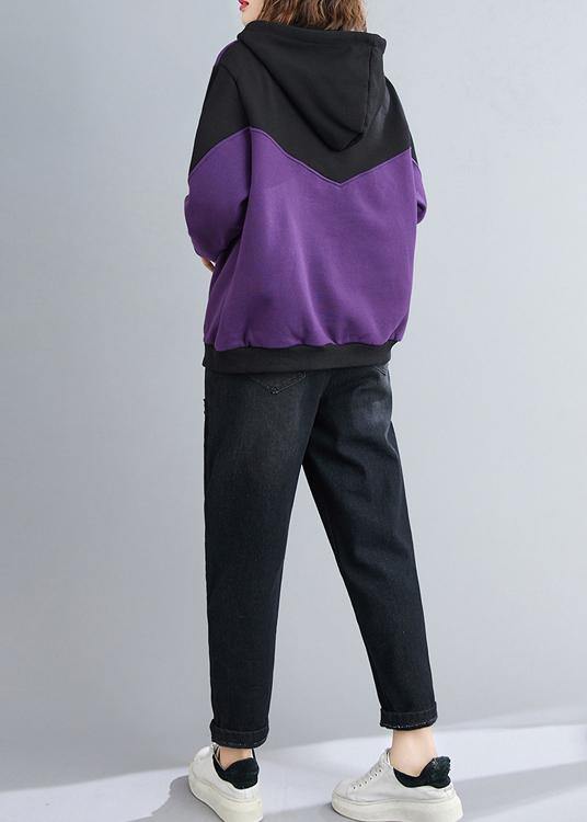 DIY purple top silhouette hooded patchwork oversized shirt - SooLinen