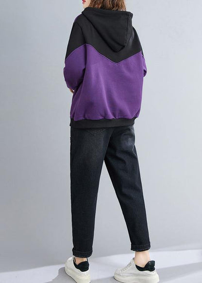 DIY purple top silhouette hooded patchwork oversized shirt - SooLinen