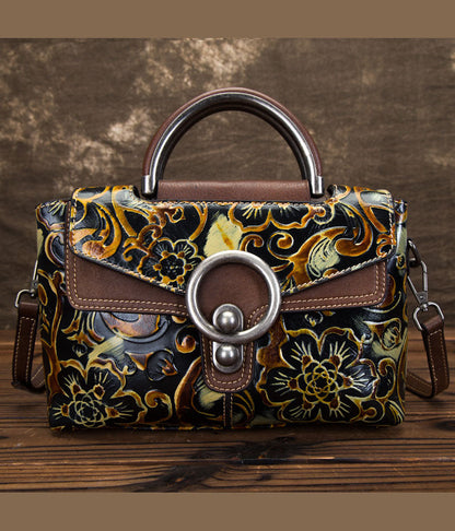 DIY Retro Apricot Prägemalereien Kalbsleder Messenger Bag